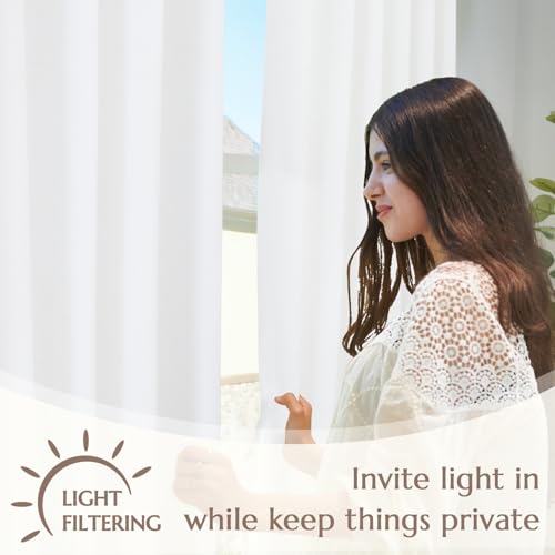 Image of jinchan Lined Linen Curtain 84 Inch Light Filtering Grommet 1 Panel White