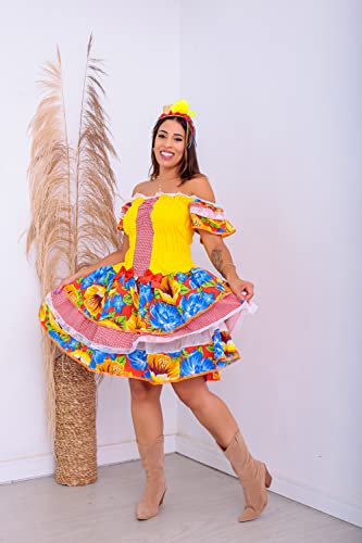 Vestido Festa Junina Rodado Caipira Adulto Florisbela Quadrilha Arraia Quermesse Sao Joao