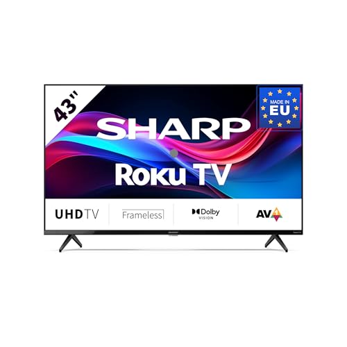 SHARP 50GJ4225E - 50 Zoll Fernseher (126 cm) 4K Ultra HD Roku TV - Gaming & Streaming LED Smart TV ohne Rahmen (HDR10, HDMI 2.1, AV1-Codec, Receiver, WLAN) - Netflix, Prime, Youtube, Disney+, Apple TV