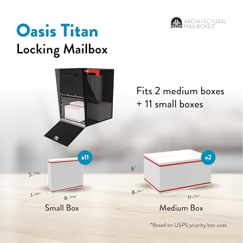 Image of Architectural Mailboxes Oasis Mailbox, Black | Galvanized steel build with a secure steel cam lock, magnetic door closure, and hopper delivery door. USPS approved.