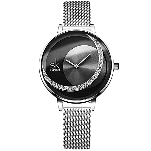 RORIOS Mujer Relojes de Pulsera Impermeable Cuarzo Analogico Relojes Minimalismo Diamante Dial Mesh Strap Moda Relojes de Mujer Dama