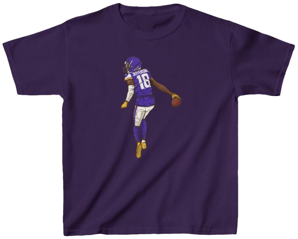 Youth T-Shirt Justin Jefferson Griddy Cartoon Minnesota Tee Kids Sizes2