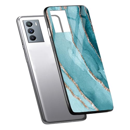 Image of COLORflow Back Cover Compatible with iQOO 9 SE 5G | Blue Marble Golden Stripes | Shockproof TPU Bumper Cover with Camera Protection Back Cover Compatible with iQOO 9 SE 5G