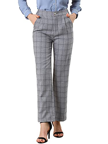 Allegra K Women's Plaid Pants,Business Casual Pants for Women Dark Gray