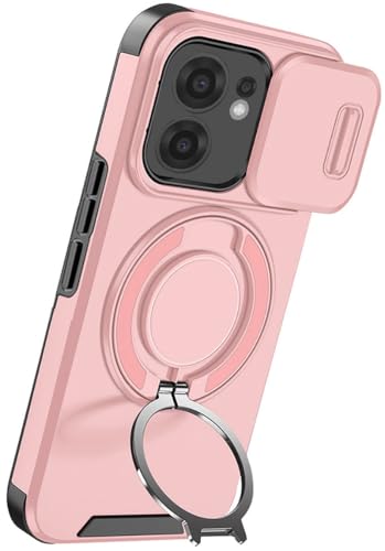 KOOLRIVER・For OPPO Reno13 A ケース reno 13a 耐衝撃 カバー 車載ホルダ対応 カメラレンズカバー レンズ保護 スタンド機能 リング付き 2重構造 オッポ リノ13 おしゃれ Reno13A(ピンク)