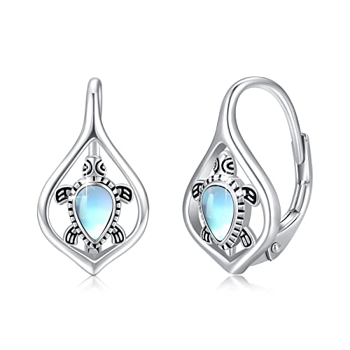 AOVEAO Sea Turtle Earrings 925 Sterling Silver Turtle Moonstone Leverback ...