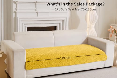 Image of HOMETHREADS Innovative Premium Velvet Sofa Cover Mat with PVC Backing for Non-Slip Comfort (C Yellow, 3 Seater | 70x180cm)