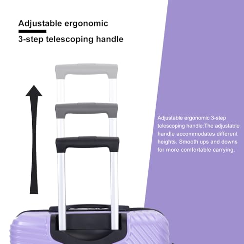 3-Piece PC+ABS Lightweight Luggage Set, Light Purple Suitcase with Spinner Wheels & Hooks, (20/24/28 Inch)4