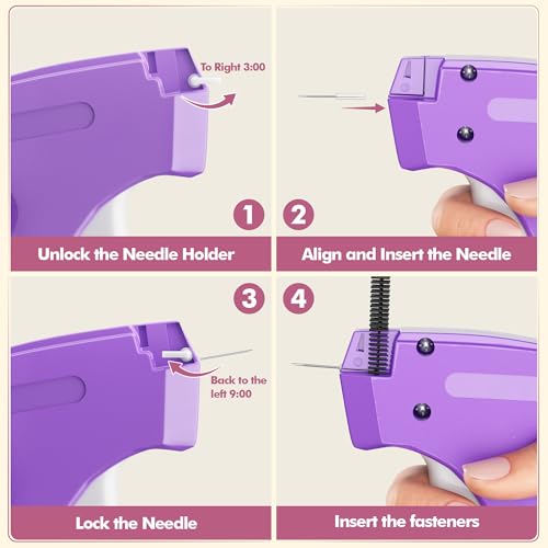 Image of Stitch Gun for Clothes, Tagging Gun, Quick Clothing Fixer, Violet | 5000 Fasteners, 0.04 inch Fine Needle, 6 Needles, Portable, Handheld, Compact, Lightweight, Easy to Use, Versatility, Durable