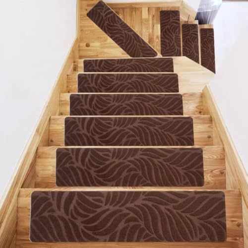 Peldaños para escalones de madera en pack de 7 alfombras autoadhesivas antideslizantes color café 2