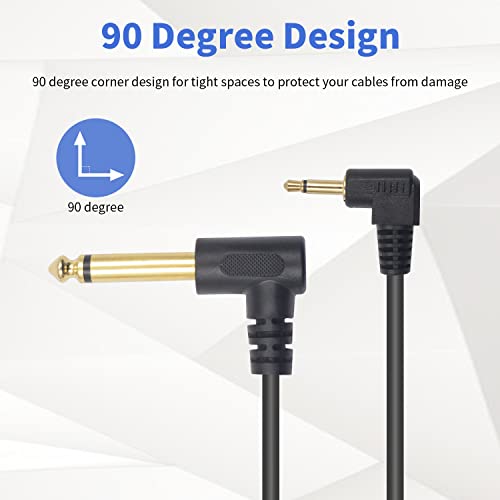 Duttek 6.35mm 1/4 inch mono male to 3.5mm 1/8 inch TS mono male audio cable,90 Degree Right Angle Adapter stereo audio cable for Earphone Electric Bass Guitar Keyboard Pro Audio,1.8M - Image 3