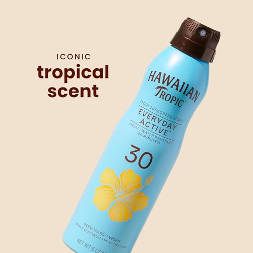 Image of Hawaiian Tropic Everyday Active SPF 30 Sunscreen Spray, 6 Oz (2 Pack) | Sport sunscreen, Sweat and water resistant, Easy spray application, Clear sunblock, UVA /UVB broad spectrum protection