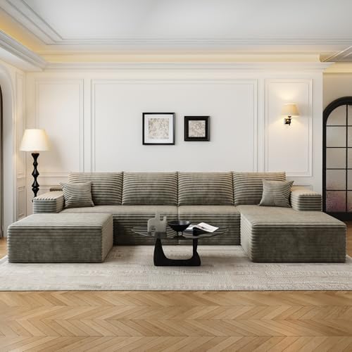 Image of 135.4 inch Cloud Modular Sectional Sofa with 1 Ottoman,Modern Minimalist Upholstered Couches, Comfort U Shaped Sofa for Living Room,Deep Seat Corner Couch,No Assembly Required (Camel,Right Facing Chaise)