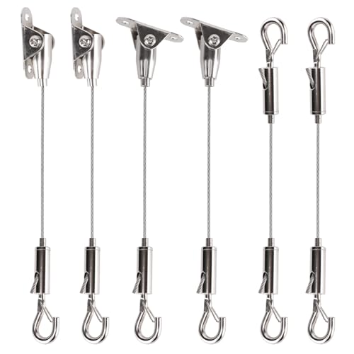 HUYEIOBGD Heavy Duty Picture Hanging Kit with 1.5m Adjustable Stainless Steel Cable, 6-Piece Wire Rope Suspension System for Artwork, Display Signs, Photo Frames, Gallery Walls & Hanging Decorations