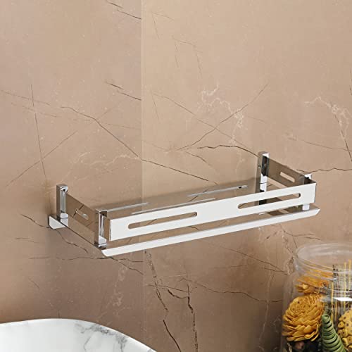 Image of FORTUNE Stainless Steel Wall Mount Bathroom Shelf Multi-Functional Storage Shelf, Kitchen Shelves, Rack Basket Bathroom Accessories Homes, Hotels Decor- Silver (18 X 5 Inch) (Pack of 3)