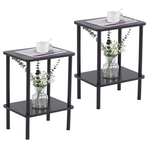 Apicizon End Table Set of 2, Side Table with Solid Wood Legs, Black