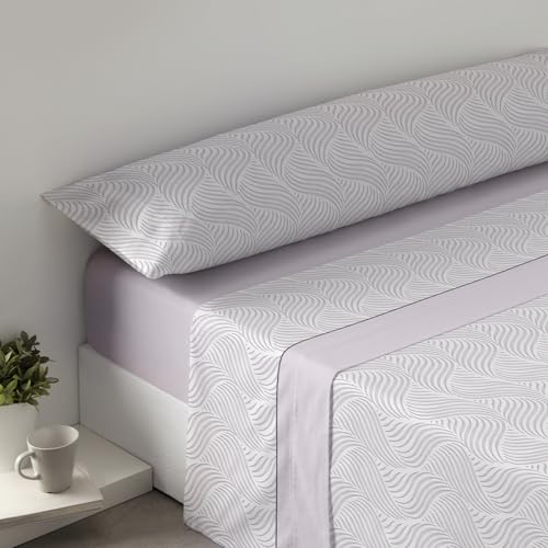MERCURY TEXTIL-Juego Sábanas 3 Piezas Invierno, Sabanas Polar Pirineo Microfibra Térmica. Incluye Bajera Ajustable, Encimera y Funda Almohada. (Invierno Ondas Maquillaje, Cama 90CM)