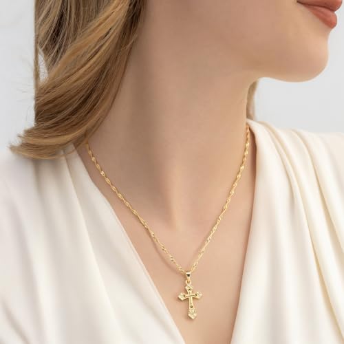 Gold Cross Necklace 14K Gold Cross Necklace for Women Crosses Pendant Necklaces for Women Double-Layered Design with Zirconia Crosses Chain for Womens 43+5cm3