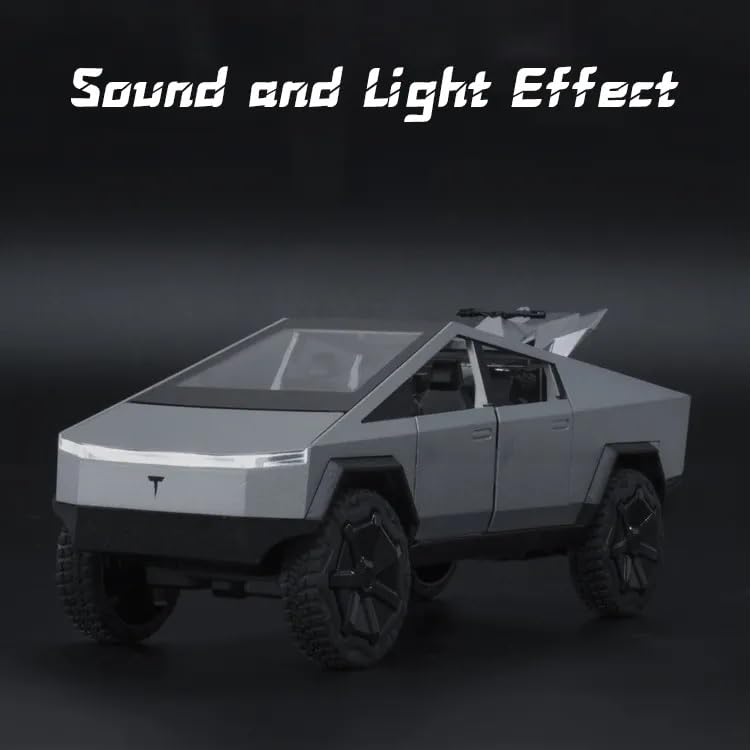Image of 1:24 Scale Big Tesla CYBERTRUCK Model Diecast Metal Pullback Toy car with Openable Doors & Light, Music Boys car for Kids Best Toys Gifts Toys for Kids (Silver Color)