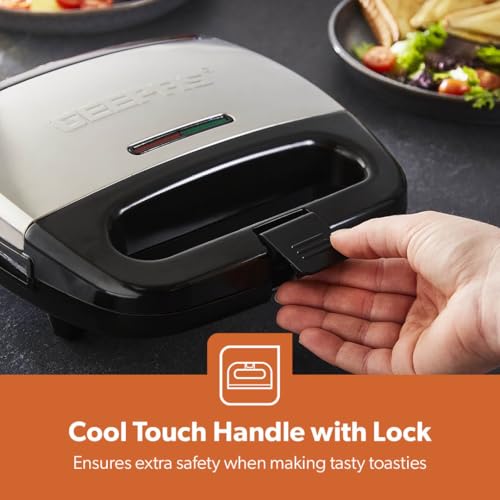 Geepas 750W Panini Sandwich Press for 2 Slices | Non-Stick Plates, Grill & Griddle Toasty Maker | Stainless Steel | Ideal Breakfast Companion | 2 Year Guarantee - Image 6