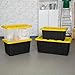 Sterilite 4-Pack 27 Gallon Industrial Storage Tote, Heavy-Duty Plastic Bins, Black/Yellow - Stackable Utility Organizers with Lids for Garage, Camping Tools, and Outdoor Gear