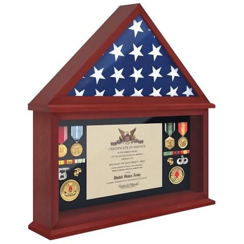 ILOT Flag Certificate Display Case for American Veteran Burial Flag Military Flag Display Case Funeral Flag Solid Wood Flag Shadow Boxes to Fit a Folded 5'x9.5' American Flag with Polished Plexiglass Cover