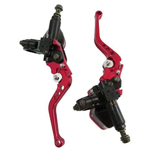 CNC Aluminum 7/8" (22mm) Universal Motorcycle Dual Hydraulic Brake Clutch Master Cylinder Reservoir Lever Fit 50cc-300cc Sport Bike Street Bike Scooter (1 Pair, Red)
