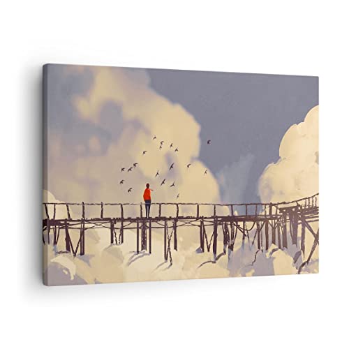 Pont oiseaux paysage image tableau pour habiller un grand mur vide au-dessus du canapé