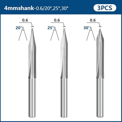 Fraise à graver en V 2 cannelures tige 4mm pour CNC
