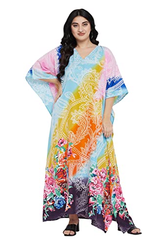 Image of Oussum Women Polyester Casual Long Plus Size Beach Caftan Cover Up Maxi Dress 1X-3X Summer Kaftan Dresses for Women