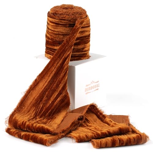 DINDOSAL Copper Velvet Ribbon 3 inch Copper Frayed Velvet Ribbon