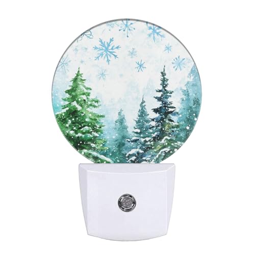 Image of EKOBLA Winter Pine Woodland Night Light, Snowy Green Forest Night Lights Plug Into Wall with Auto Sensor for Christmas and Holiday Gifts