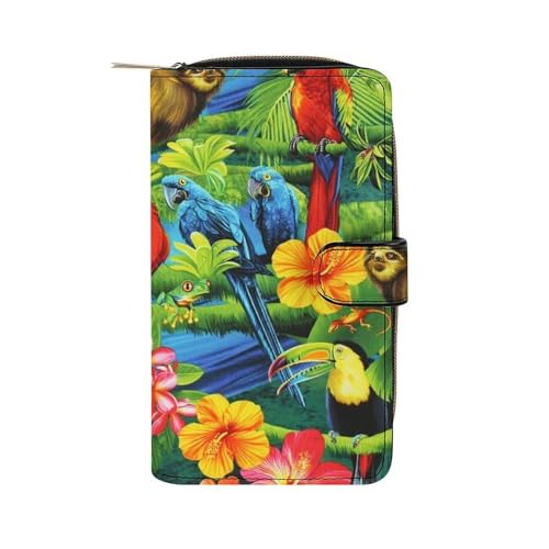 Portefeuille multifonctionnel en cuir pour femme avec motif perroquet