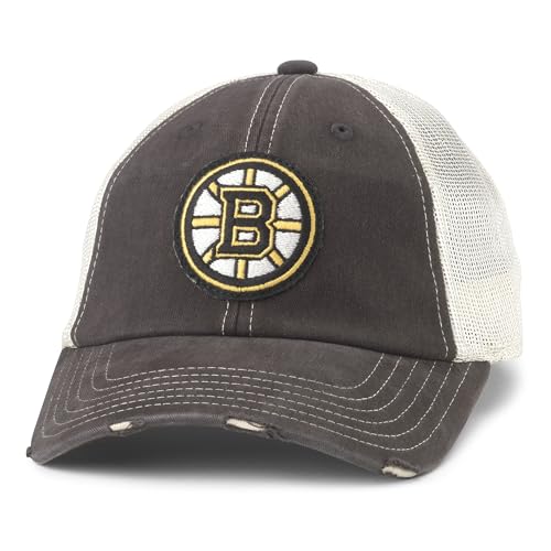 AMERICAN NEEDLE Officially Licensed NHL Hockey Orville Team Hat Distressed Dad Cap Adjustable Authentic New (Boston Bruins (Black/Stone))