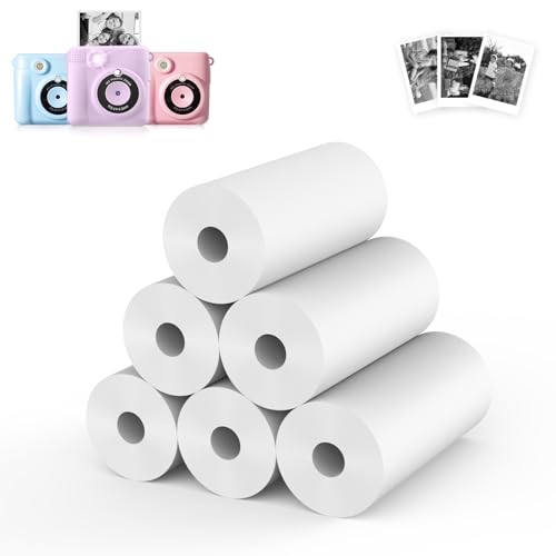 Riosin 6 Rolls de Papel Cámara Fotos Niños, Impresora Fotográfica HD Impresión Térmica Rollos de Papel de Impresión aptos para la Mayoría de Cámaras Instantáneas Infantiles (Blanco-6)