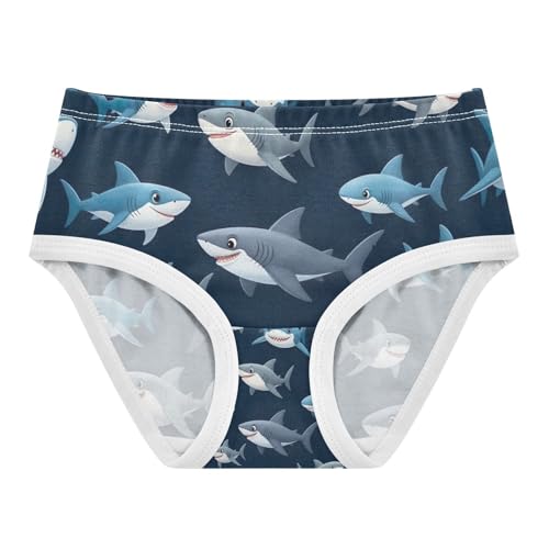 Cute Cartoon Sharks Blue Underwear Girls, Toddler Panties, Cotton Girls Underwear, 2–8 Years