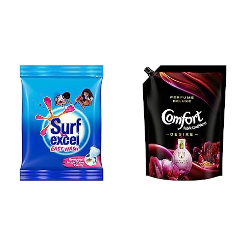 Surf Excel Easy Wash Detergent Powder, 5 Kg & Comfort Perfume Deluxe, Desire, Fabric Conditioner crafted with French perfume fragrances, 2 ltr pouch
