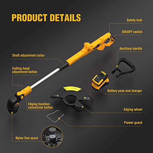 AchiForce 12-Inch Cordless Grass Trimmer, 18 V Battery-Powered String Trimmer/Edger with Automatic Feed, Electric Lawn Edger Included 2.0 Ah Battery and Charger