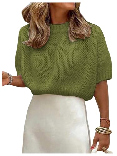 Image of GORGLITTER Women's Puff Short Sleeve Crop Cropped Sweaters Top Cute Outfits | Old Money Outfits Women, Date Night Outfit for Women, Going Out Tops Trendy, Knit Tops Sweater