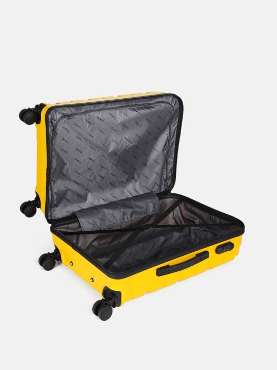 Image of Teakwood Medium Size 8 Wheels Trolley Bag, Hard Cabin with Zipper Closure, Adjustable Push Button & Cross Side Strap, Number Lock System 360 Degree (Medium, Yellow)