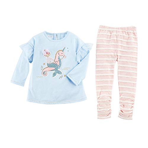 Mud Pie Baby Kids Girls Mermaid Riding Seahorse Winter Tunic Top and Legging Set 5T, Blue/Pink