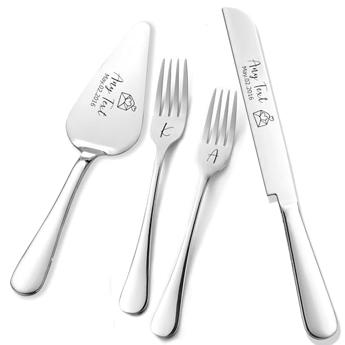 Personalized Wedding Cake Knife and Server Set Custom Cake Cutting Set for Wedding Personalized Wedding Gifts Engraved Cake Knife and Server Set Wedding Cutting Cake Set (Silver)