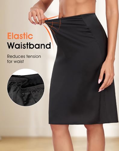 Image of MANCYFIT Half Slips for Women Satin Slip Skirt Under Dresses Anti-Static Side Slit Underskirt