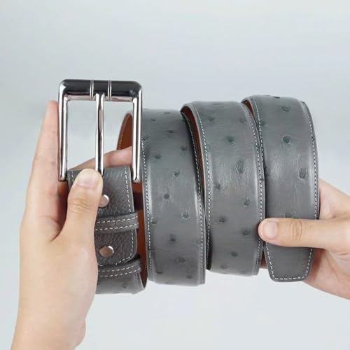 Genuine Ostrich full quill leather belts buckcle for men, real Ostrich Leg Full-Grain Skin Leather Belt buckle mens wide 1.5"3