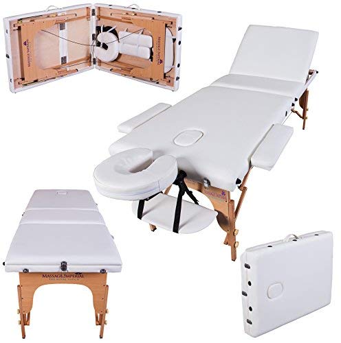 MASSAGE IMPERIAL® Table De Massage en Bois Chalfont - 7 Couleurs Disponibles - Table De Massage À 3 Sections - Panneau D'extrémité Reiki Et Sac De Transport - Blanc Ivoire Cover