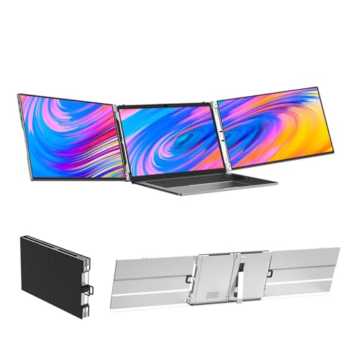 Image of 15 inch Dual Laptop Screen Extender for 13.3-16 Inch Laptop | 1080P Foldable Portable Monitor Create Triple Display, Plug & Play (USB-C /Mini H /D) for Work, Travel, Home, Aluminum Alloy
