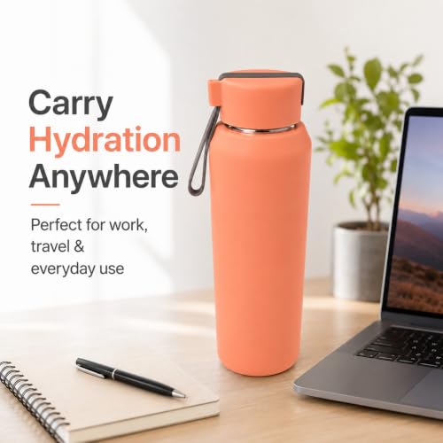 Image of Stainless Steel Water Bottle for School Office Travel | Printed Water Bottle | Drinking Bottle for Home Gym College | Stylish Bottle for Daily Use Picnic & Gifting (Peach Pink)