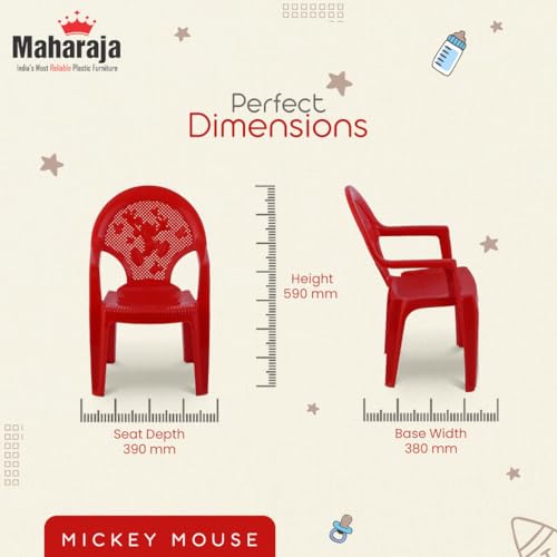 Image of MAHARAJA Mickey Mouse Plastic Chair for Kids | Strong Durable & Portable Study Chairs | Virgin Material Kids Chairs for 2 to 8 Years | Stackable School Chair (Red, Pack of 6)