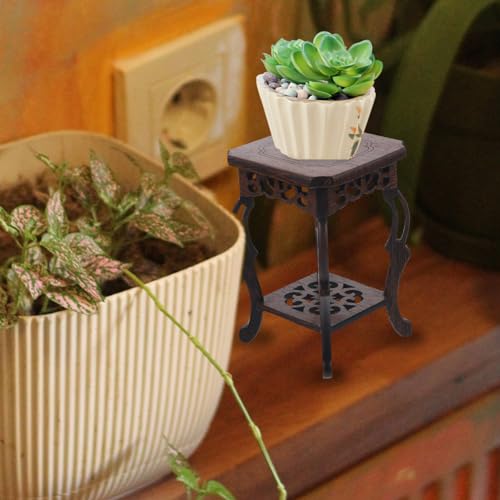 VOSAREA Plant Holder Wooden Stool Plant Stand Chinese Display Stand Retro Pot Holder Decorative Planter Shelf Fishbowl Rack for Indoor Outdoor Garden Decor Plant Display Stand - Image 3