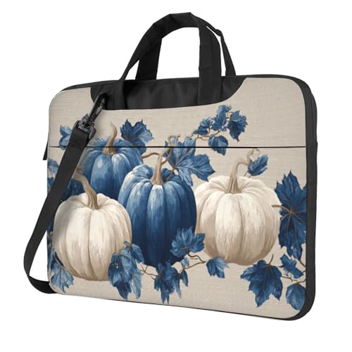 Sacoche ordinateur 15,6 pouces rembourrée anti-choc motif citrouilles blanches